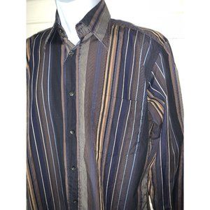 Ghirardelli Sz MEDIUM Casual Dress Shirt 100% Cotton Made in Italy Stripe VGUC